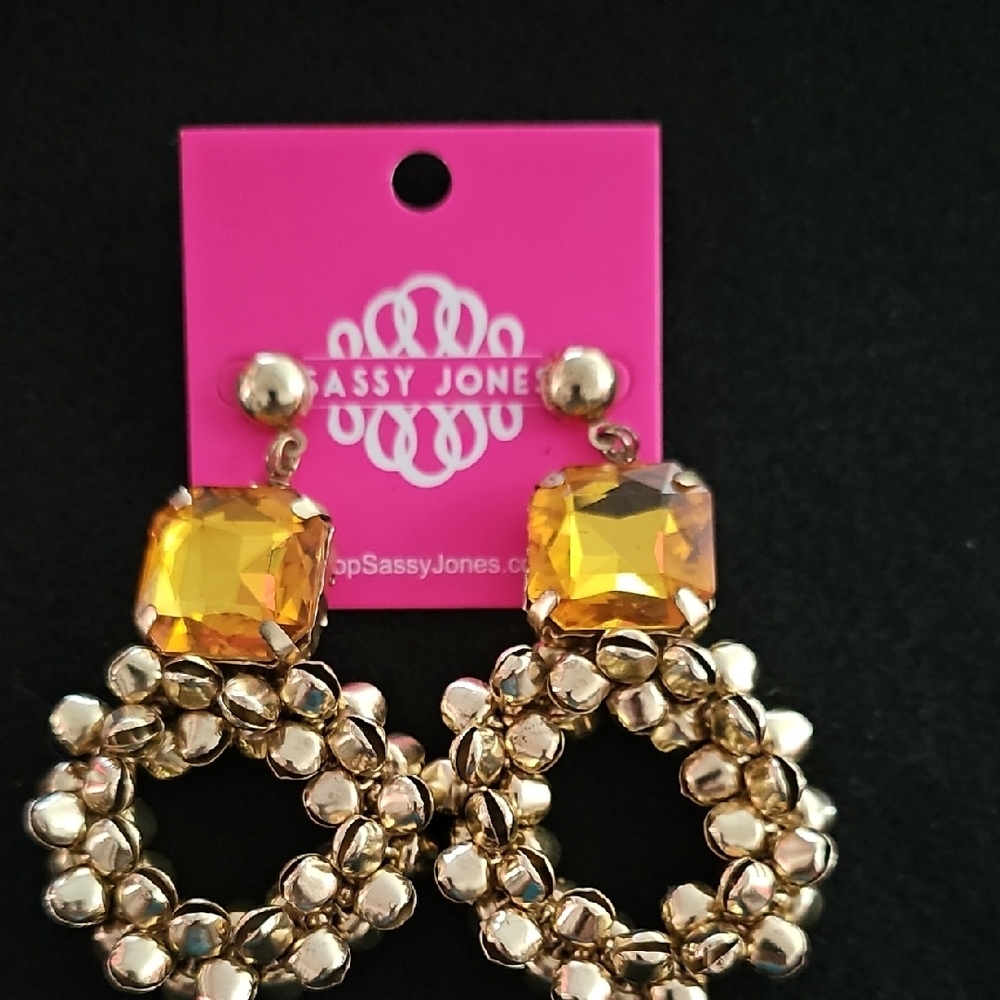 Sassy Jones Gold and Amber Earrings